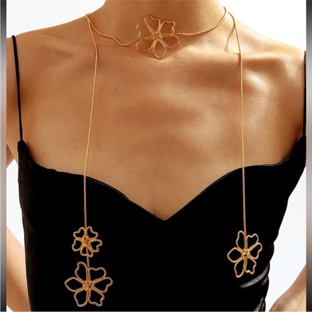 Anthropologie Gold Floral Lariat Earrings